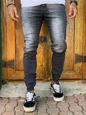 Calça Jogger Preta/Cinza Jeans Masculina Alleppo Jeans Nazca