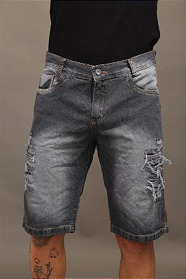 Bermuda Preta Jeans Rasgada Masculina Alleppo Jeans