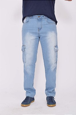 Calça Azul Claro Masculino Cargo Jeans Alleppo Jeans Nápolis