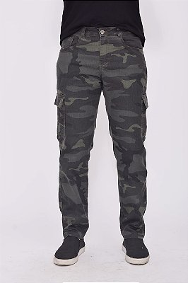 Calça Camuflada Militar Verde Cargo Masculina Alleppo Jeans