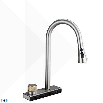 Torneira Monocomando Catânia com Háste Móvel - Aço Escovado/Gold