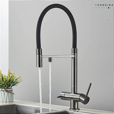 Torneira Monocomando Sorella com saída para água filtrada - Grey Escovado