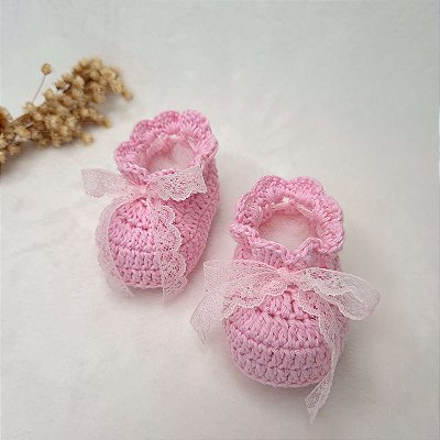 Sapatinho Maternidade Confort Renda - Cor Rosa Candy