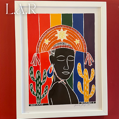 Quadro Xilogravura Cangaceira LGBT M 48cm x 33cm _ Bacaro
