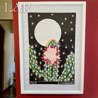 Quadro Xilogravura Flor de Cacto 66cm x 48cm _ Bacaro