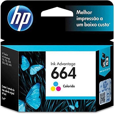 Cartucho HP 664 Colorido Original HP Deskjet 1115, 2136, 3636, 3836, 4536, 4676