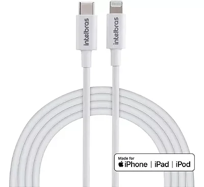 Cabo USB-C para Lightning 1,2m PVC Branco Intelbras EUCL 12PB