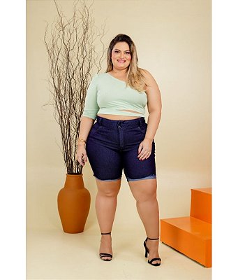 Short Jeans Feminino Plus Size Com Lycra Cintura Alta