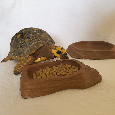 Kit Comedouro e Bebedouro pequeno para Répteis - Cor Marrom