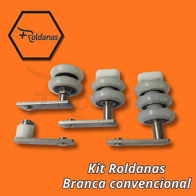 1 - KIT ROLDANAS BRANCA COM REGULAGEM E ROLAMENTOS EM NYLON