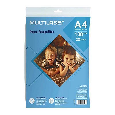 PAPEL FOTOGRAFICO A4 C/ 20 FOLHAS PE044 BRANCO MULTILASER