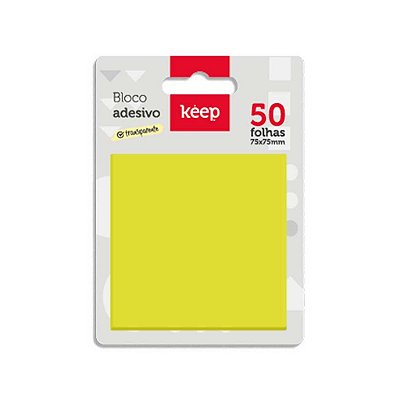 MARCADOR DE PAGINA BLOCO ADESIVO 75x75MM AMARELO NEON 50FLS EI029 KEEP.