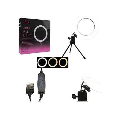 LUMINARIA DE LED RING LIGHT LU0075 10 POLEGADAS 3 TONALIDADES TRIPE 2 MTS GLOBAL TIME.