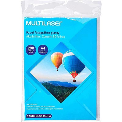 PAPEL FOTOGRAFICO A4 C/ 50 FOLHAS PE012 BRANCO MULTILASER