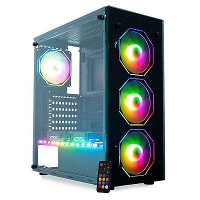 GABINETE GAMER CG-07N9 ATLANTIS VII RGB 3 FAN + FITA PRETO K-MEX