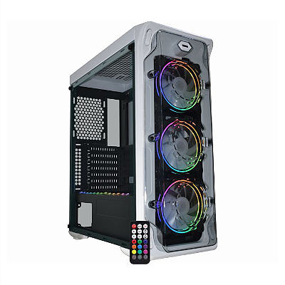 GABINETE GAMER CG-W1B1 WHITE TROOPER RITIMICO RGB 3 FAN + BRANCO PRETO K-MEX