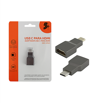 ADAPTADOR USB C MACHO PARA HDMI FEMEA 003-0141 PRETO 5+