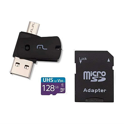 CARTAO DE MEMORIA 128GB CLASSE 10 MICRO SD/ADAP/USB/MICRO USB 4 EM 1 MC153 PRETO MULTI