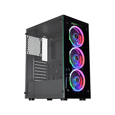 GABINETE GAMER CG-10H3 WIND COM 3 FANS 120MM MULTICOLOR PRETO K-MEX