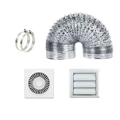 Kit Exaustor para Banheiro 100 e 150mm - Design - Duto, Abraçadeiras e Grade