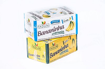 Kit 12 Displays, 6 Displays Bananinha Cremosa Faduni sem adição de açúcar e 6 Displays Bananinha Cremosa Faduni com açúcar