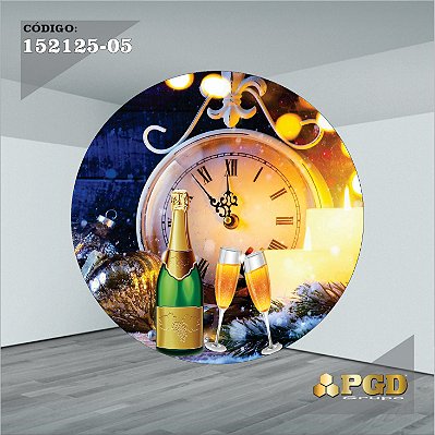 PAINEL REDONDO 1,5 x 1,5 MT -  tema - Ano Novo  Modelo 05 TECIDO EM - HELANCA