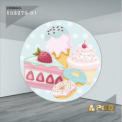 PAINEL REDONDO 1,5 x 1,5 MT -  tema - CONFEITARIA Modelo 01 TECIDO EM - HELANCA