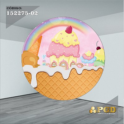 PAINEL REDONDO 1,5 x 1,5 MT -  tema - CONFEITARIA Modelo 02 TECIDO EM - HELANCA