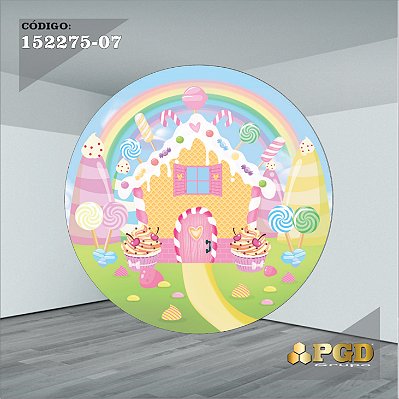 PAINEL REDONDO 1,5 x 1,5 MT -  tema - CONFEITARIA Modelo 07 TECIDO EM - HELANCA