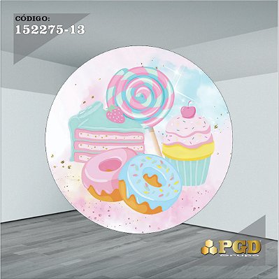 PAINEL REDONDO 1,5 x 1,5 MT -  tema - CONFEITARIA Modelo 13 TECIDO EM - HELANCA