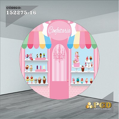 PAINEL REDONDO 1,5 x 1,5 MT -  tema - CONFEITARIA Modelo 16 TECIDO EM - HELANCA