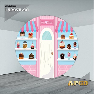 PAINEL REDONDO 1,5 x 1,5 MT -  tema - CONFEITARIA Modelo 20 TECIDO EM - HELANCA