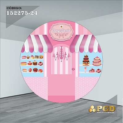 PAINEL REDONDO 1,5 x 1,5 MT -  tema - CONFEITARIA Modelo 24 TECIDO EM - HELANCA