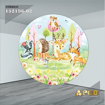 PAINEL REDONDO 1,5 x 1,5 MT -  tema - BOSQUE Modelo 02 TECIDO EM - HELANCA