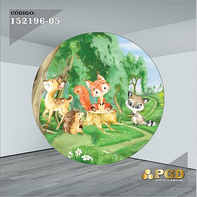 PAINEL REDONDO 1,5 x 1,5 MT -  tema - BOSQUE Modelo 05 TECIDO EM - HELANCA