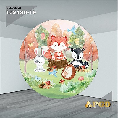 PAINEL REDONDO 1,5 x 1,5 MT -  tema - BOSQUE Modelo 19 TECIDO EM - HELANCA