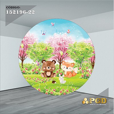PAINEL REDONDO 1,5 x 1,5 MT -  tema - BOSQUE Modelo 22 TECIDO EM - HELANCA