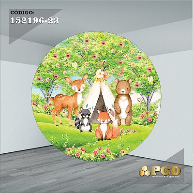 PAINEL REDONDO 1,5 x 1,5 MT -  tema - BOSQUE Modelo 23 TECIDO EM - HELANCA