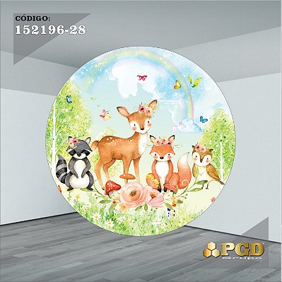 PAINEL REDONDO 1,5 x 1,5 MT -  tema - BOSQUE Modelo 28 TECIDO EM - HELANCA