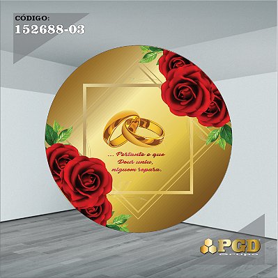 PAINEL REDONDO 1,5 x 1,5 MT -  tema - CASAMENTO Modelo 03 TECIDO EM - HELANCA