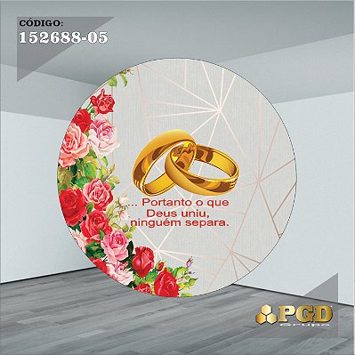 PAINEL REDONDO 1,5 x 1,5 MT -  tema - CASAMENTO Modelo 05 TECIDO EM - HELANCA
