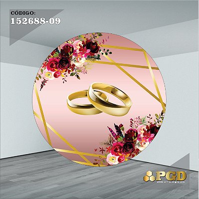 PAINEL REDONDO 1,5 x 1,5 MT -  tema - CASAMENTO Modelo 09 TECIDO EM - HELANCA