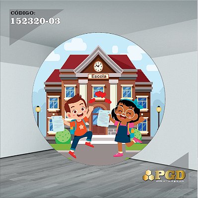 PAINEL REDONDO 1,5 x 1,5 MT -  tema - Escola Modelo 03 TECIDO EM - HELANCA