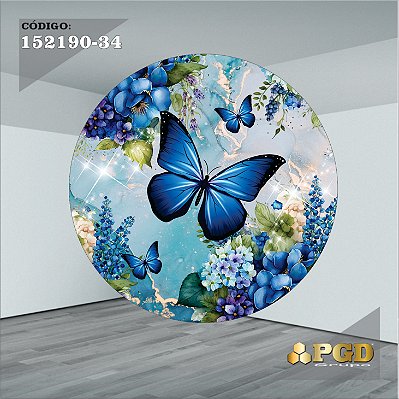 PAINEL REDONDO 1,5 x 1,5 MT -  tema - BORBOLETA Modelo 34 TECIDO EM - HELANCA