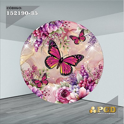 PAINEL REDONDO 1,5 x 1,5 MT -  tema - BORBOLETA Modelo 35 TECIDO EM - HELANCA