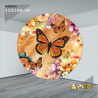 PAINEL REDONDO 1,5 x 1,5 MT -  tema - BORBOLETA Modelo 38 TECIDO EM - HELANCA