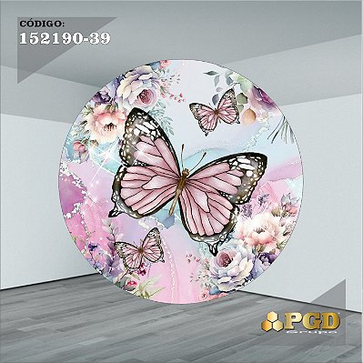 PAINEL REDONDO 1,5 x 1,5 MT -  tema - BORBOLETA Modelo 39 TECIDO EM - HELANCA