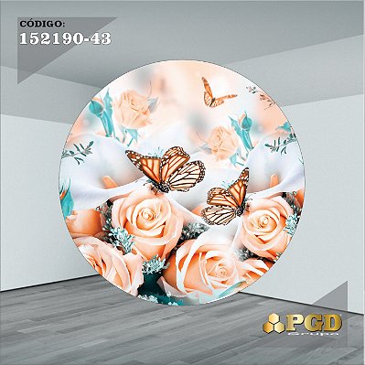 PAINEL REDONDO 1,5 x 1,5 MT -  tema - BORBOLETA Modelo 43 TECIDO EM - HELANCA