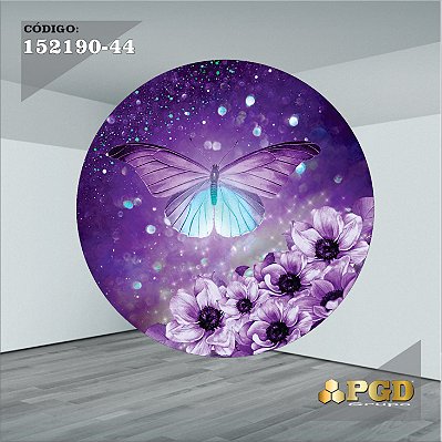 PAINEL REDONDO 1,5 x 1,5 MT -  tema - BORBOLETA Modelo 44 TECIDO EM - HELANCA