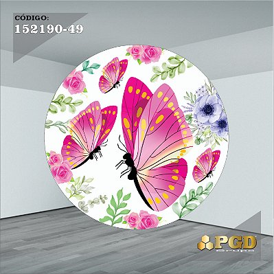 PAINEL REDONDO 1,5 x 1,5 MT -  tema - BORBOLETA Modelo 49 TECIDO EM - HELANCA